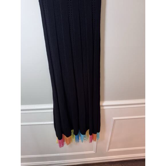Torn by Ronny Kobo Black Halter Crochet Knit Maxi Dress Fringe Hem Size S NWT - Picture 8 of 11